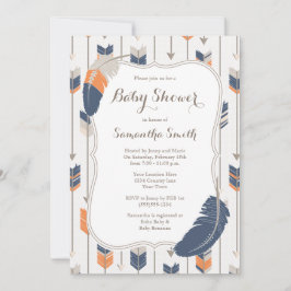 Tribal Feather Arrows Baby shower Navy Sinaasappel Kaart