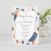 Tribal Feather Arrows Baby shower Navy Sinaasappel Kaart (Staand voorkant)