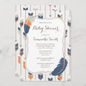 Tribal Feather Arrows Baby shower Navy Sinaasappel Kaart (Voorkant / Achterkant)