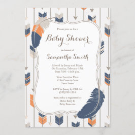 Tribal Feather Arrows Baby shower Navy Sinaasappel Kaart