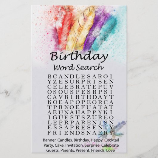 Tribal Feather Birthday word search game (Voorkant)