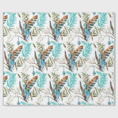 Tribal Feather & Hangende Blauw Cristal Patroon Cadeaupapier (Vlak)