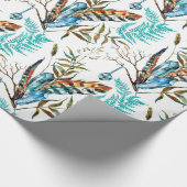 Tribal Feather & Hangende Blauw Cristal Patroon Cadeaupapier (Hoek)