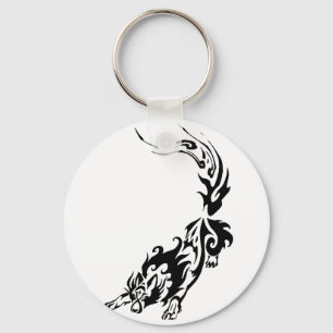 Tribal Fiery Wolf Pouncing.png Sleutelhanger