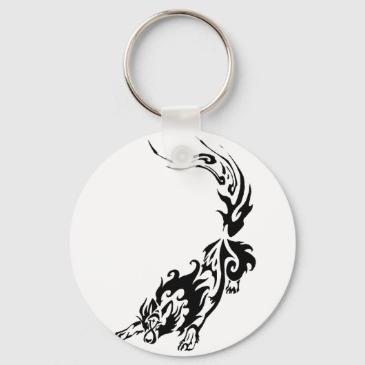 Tribal Fiery Wolf Pouncing.png Sleutelhanger (Voorkant)