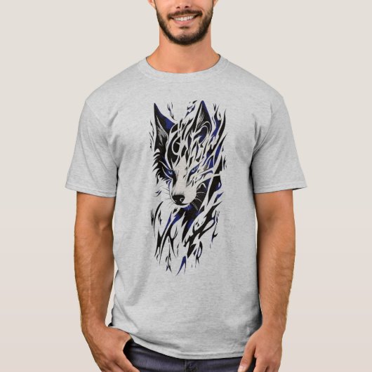 Tribal Flame Wolf T-Shirt – Monochrome Energie (Voorkant)