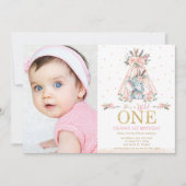 Tribal Floral Elephant Wild One 1st Birthday Foto Kaart (Voorkant)
