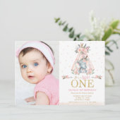 Tribal Floral Elephant Wild One 1st Birthday Foto Kaart (Staand voorkant)