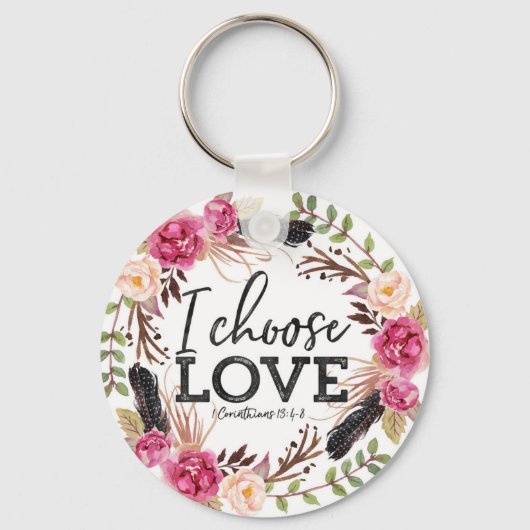 Tribal Floral Wreath Corinthians Love Quote Sleutelhanger (Voorkant)