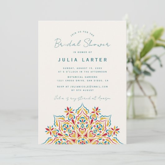 Tribal Folk Country Crest Mandala Bridal Shower Kaart (Staand voorkant)