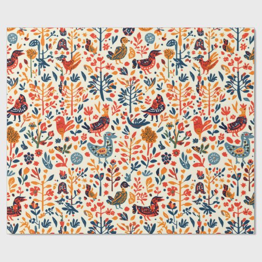 Tribal Folk Pattern Gift Wrap Vibrant Ethnic Desig Cadeaupapier (Vlak)