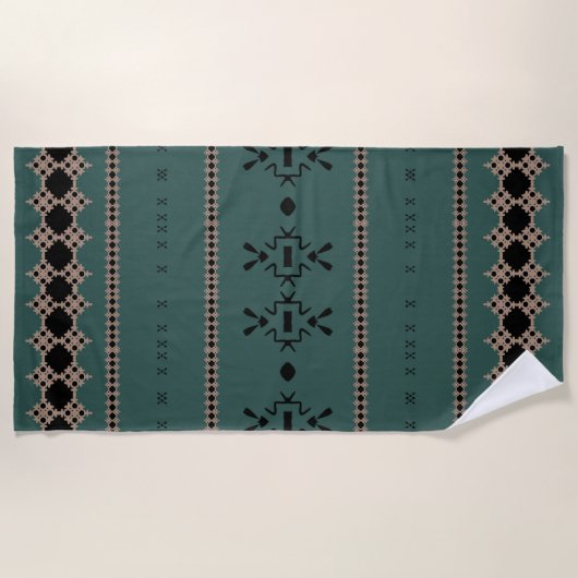 Tribal Forest Green Mud Cloth Strandlaken (Voorkant)
