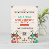 Tribal Fox 10e verjaardag uitnodiging (Staand voorkant)