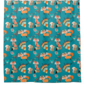 Tribal Fox Blauwgroen Patroon Douchegordijn (Voorkant)