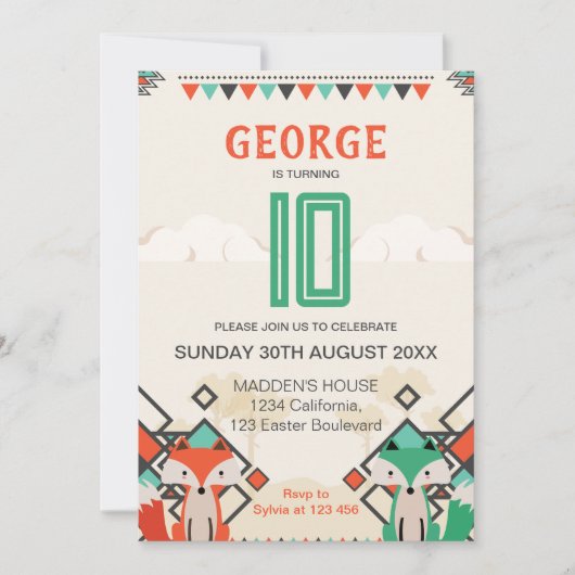 Tribal Fox, kleurrijke geometrische vormen Verjaar Kaart (Voorkant)