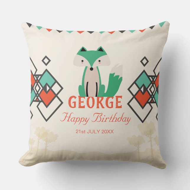 Tribal Fox kleurrijke geometrische vormen Verjaard Kussen (Voorkant)