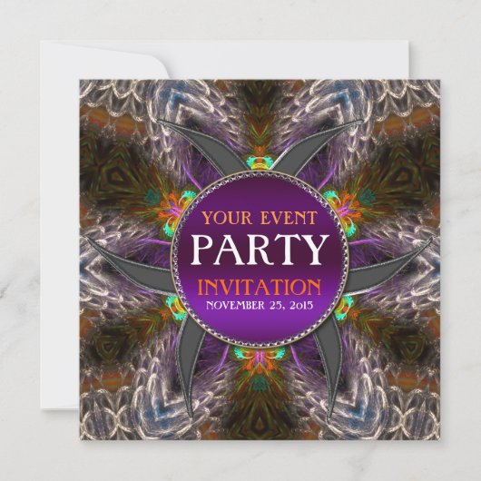 Tribal Fractal Feathers Adult Party Invitation Kaart (Voorkant)