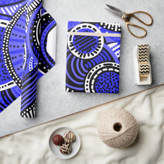 Tribal geïnspireerd patroon | Blauw, zwart, wit Cadeaupapier (Crafts)