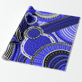 Tribal geïnspireerd patroon | Blauw, zwart, wit Cadeaupapier (Uitgerold)