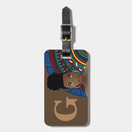 Tribal Geïnspireerd, Top Knot Natural, Monogram, b Bagagelabel (Voorkant verticaal)