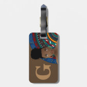 Tribal Geïnspireerd, Top Knot Natural, Monogram, b Bagagelabel (Achterkant verticaal)