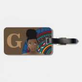 Tribal Geïnspireerd, Top Knot Natural, Monogram, b Bagagelabel (Achterkant horizontaal)