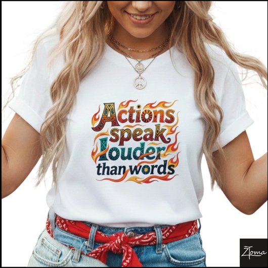 Tribal Geometric Actions Speak Louder Flames T-shirt