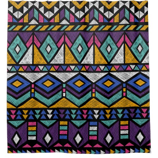 Tribal Geometric Aztec: kleurrijk  patroon Douchegordijn (Voorkant)