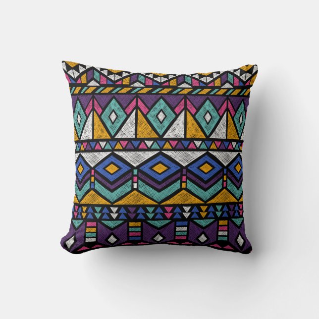 Tribal Geometric Aztec: kleurrijk  patroon Kussen (Voorkant)
