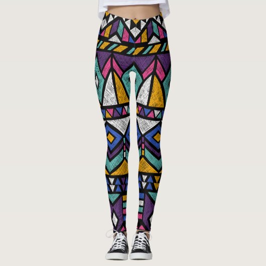 Tribal Geometric Aztec: kleurrijk  patroon Leggings (Voorkant)