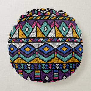 Tribal Geometric Aztec: kleurrijk patroon Rond Kussen