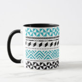 Tribal Geometric Black en Aqua Modern Aztec Mok (Links)