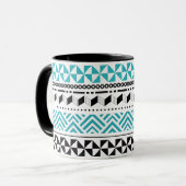 Tribal Geometric Black en Aqua Modern Aztec Mok (Voorkant links)