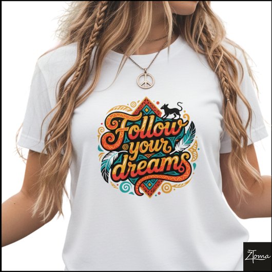 Tribal Geometric Follow Dreams Panther Feathers T-shirt
