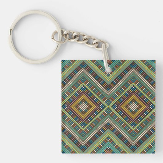 Tribal Geometric Pattern Boho Etnische Azteken Sleutelhanger (Voorkant)