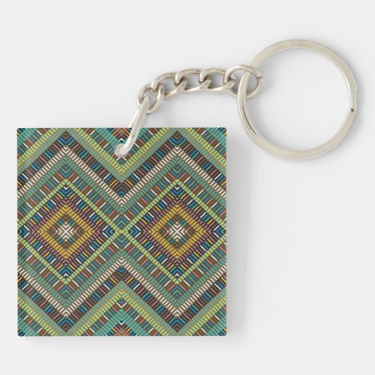 Tribal Geometric Pattern Boho Etnische Azteken Sleutelhanger (Achterkant)