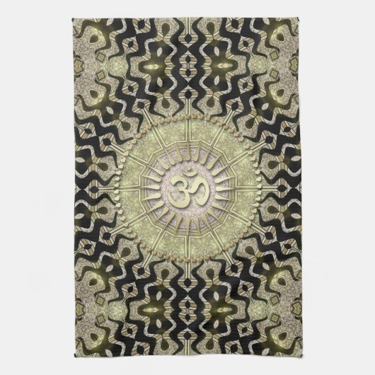 Tribal Geometry Black Gold om Cloth Banner Theedoek (Verticaal)