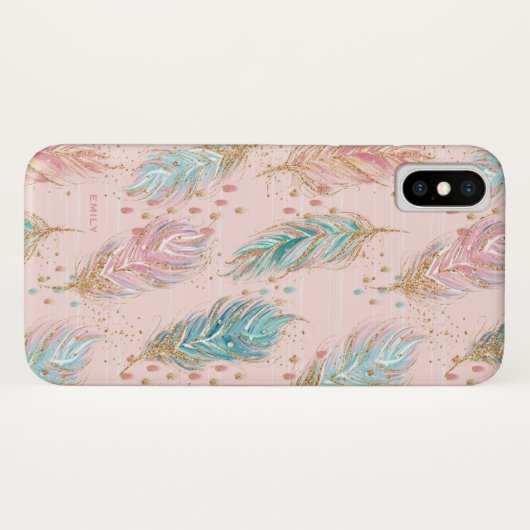 Tribal Glitter Boho Feathers Patroon Case-Mate iPhone Case (Achterkant (horizontaal))