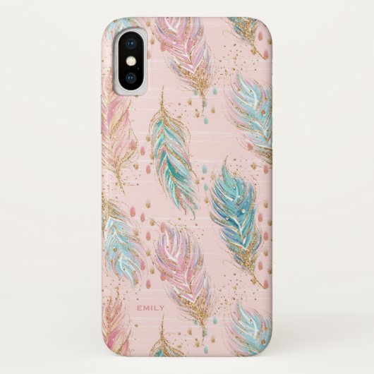 Tribal Glitter Boho Feathers Patroon Case-Mate iPhone Case (Achterkant)