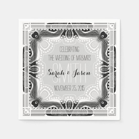 Tribal Goddess Black Silver Wedding Paper Napkins Servetten (Voorkant)