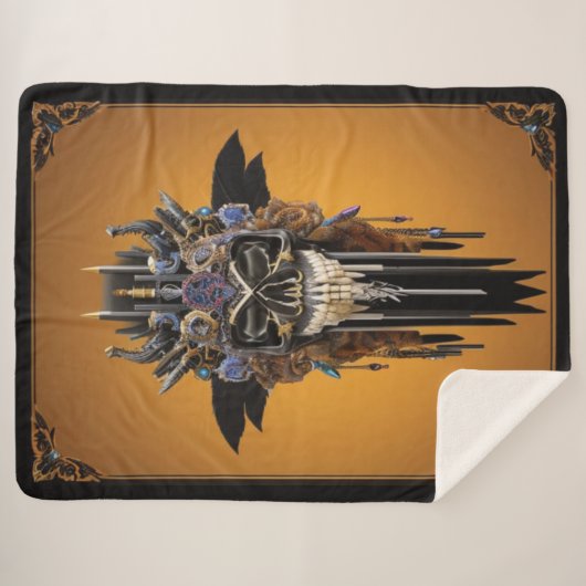 Tribal Gothic Skull Sherpa Blanket Sherpa Deken (Voorkant (horizontaal))
