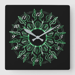 Tribal Green Sun Wall-klok Vierkante Klok
