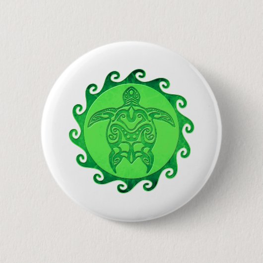 Tribal Green Zee Turtle Ronde Button 5,7 Cm (Voorkant)