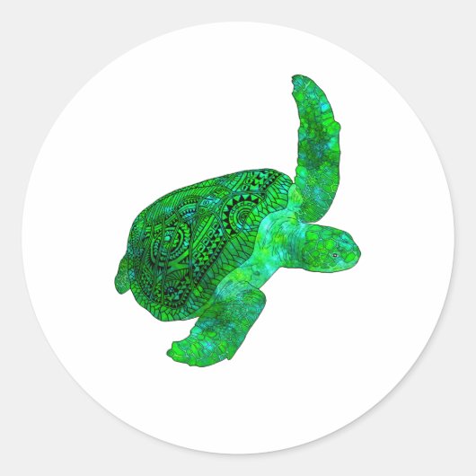 Tribal Green Zee Turtle Ronde Sticker (Voorkant)
