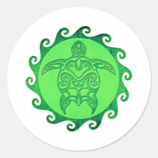 Tribal Green Zee Turtle Ronde Sticker (Voorkant)