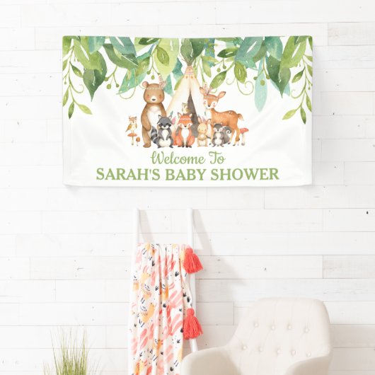 Tribal groen bosdieren welkom achtergrond spandoek (Insitu)