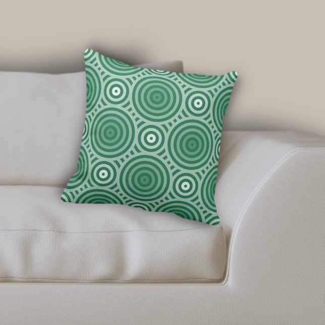 Tribal groen geometrisch genest cirkelpatroon kussen (Tribal Green Geometric Nested Circular Pattern Throw Pillow)