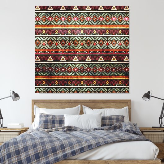 Tribal Grunge: Etno Retro Patroon Canvas Afdruk (Insitu (Slaapkamer))