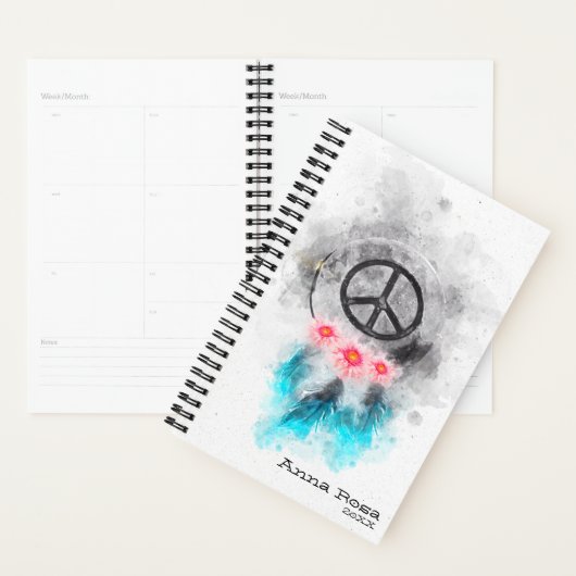 *~* Tribal Grunge Peace Sign Feathers Flowers Boho Planner (Display)