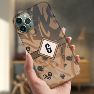 Tribal Grunge, Shades of Brown & Gray Monogram Case-Mate iPhone Case